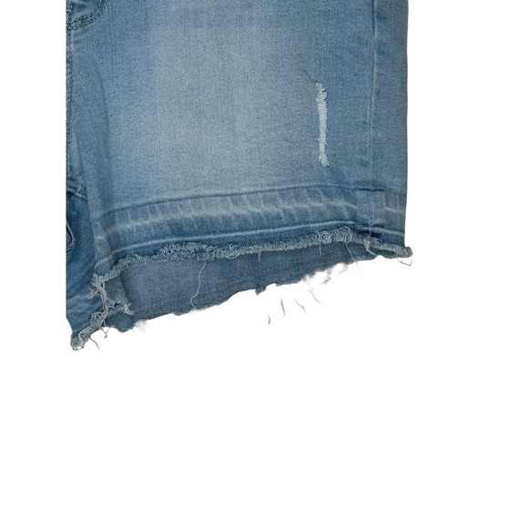Forever 21 Women's  Denim Shorts High-Rise Distressed Raw‎ Hem Blue Wash Size 12 - Picture 5 of 7